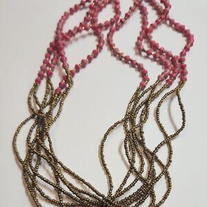 Teng Yue Elegant Pink Paper Bead And Seed Bead Necklace